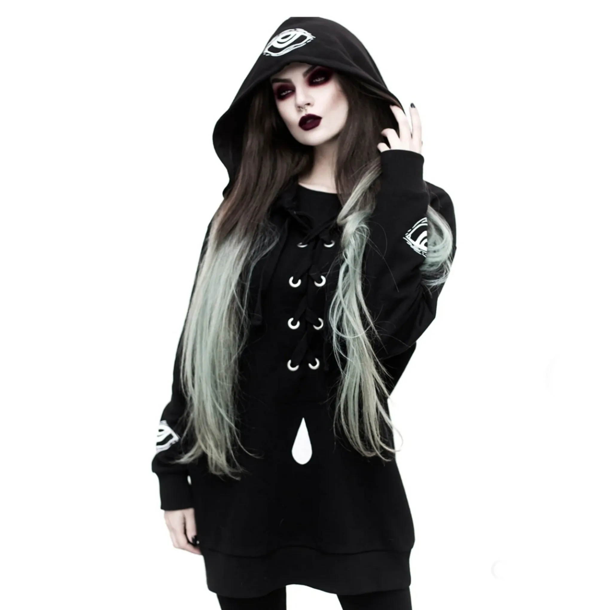 Shaman's Eye Oversized Jumper Hoodie |  Unisex Lace-up Black Cotton