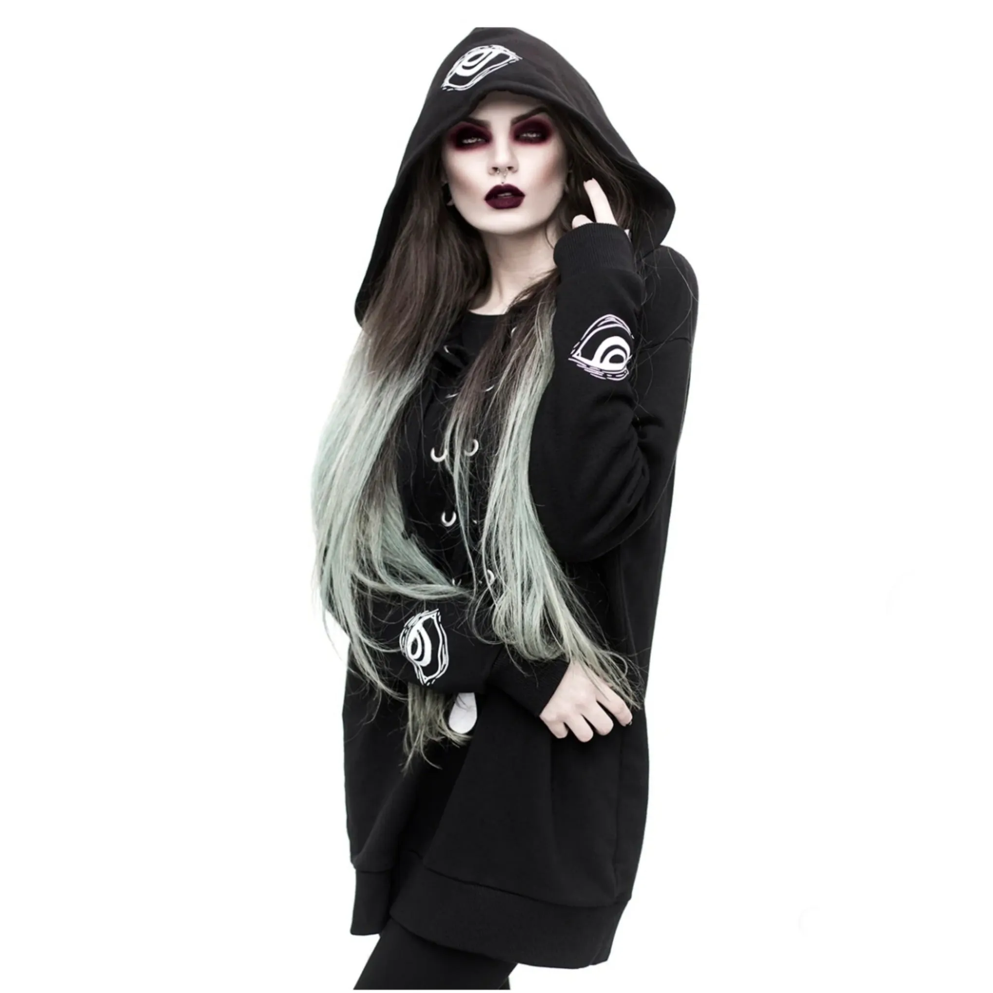 Shaman's Eye Oversized Jumper Hoodie |  Unisex Lace-up Black Cotton