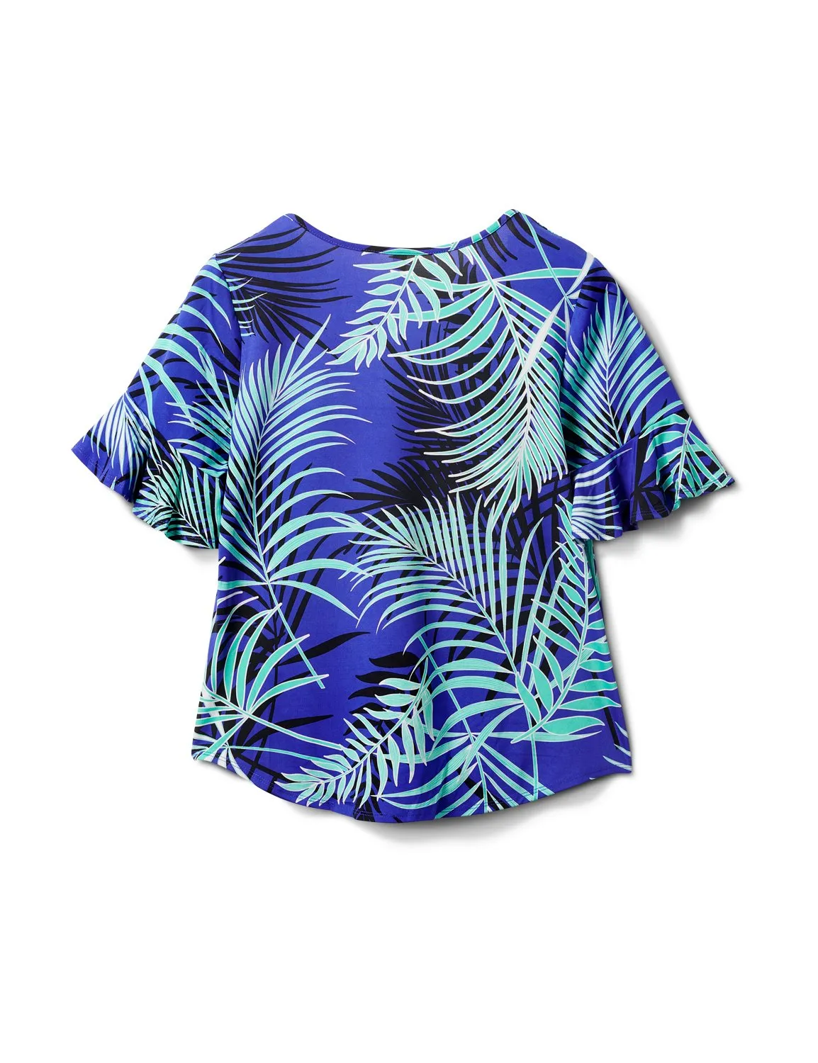 Summertime Palm Print Tie Front Knit Top
