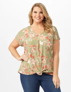 Twist Front Floral Knit Top