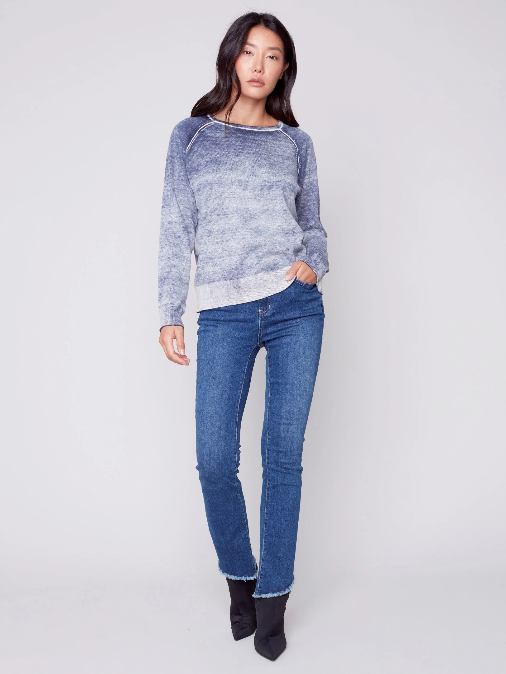 Washed-Out Color Effect Sweater - Denim
