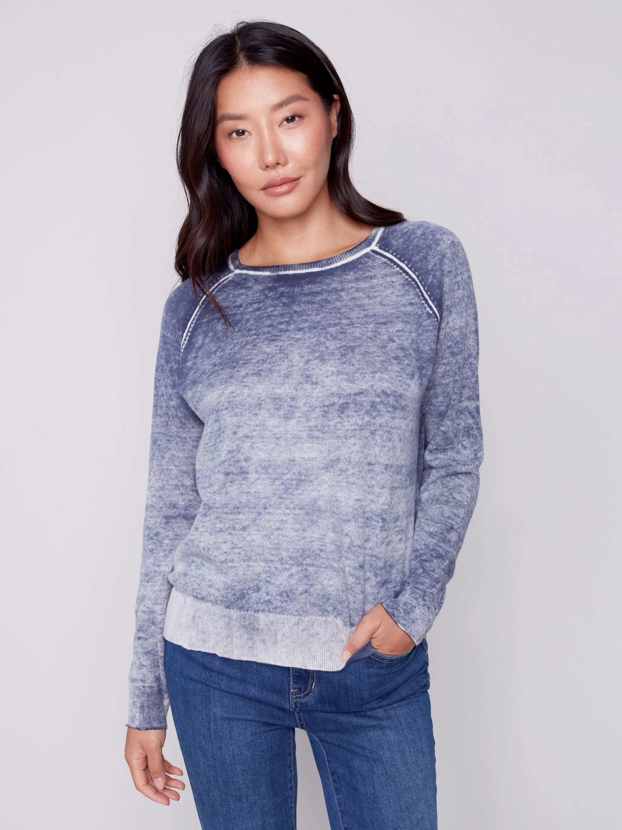 Washed-Out Color Effect Sweater - Denim