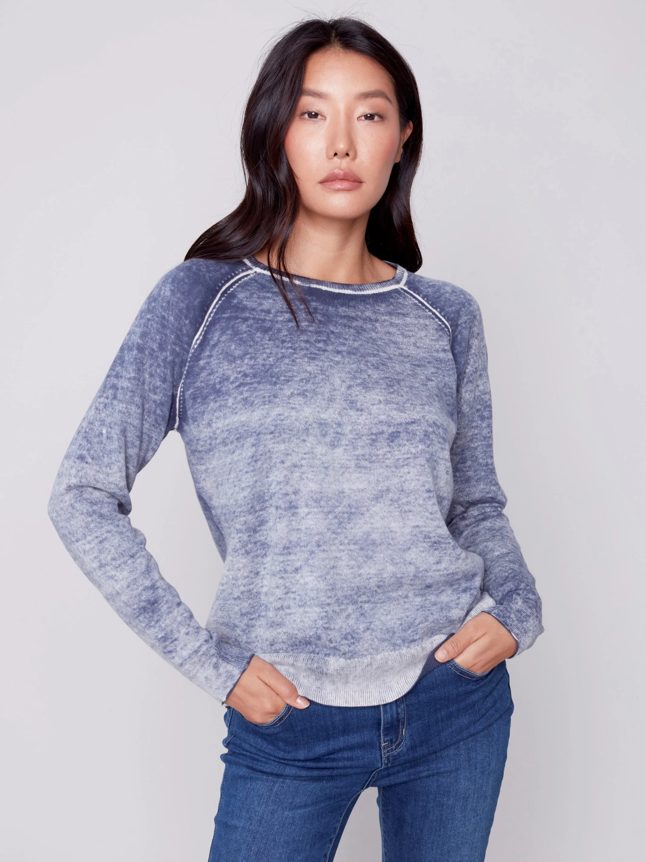 Washed-Out Color Effect Sweater - Denim
