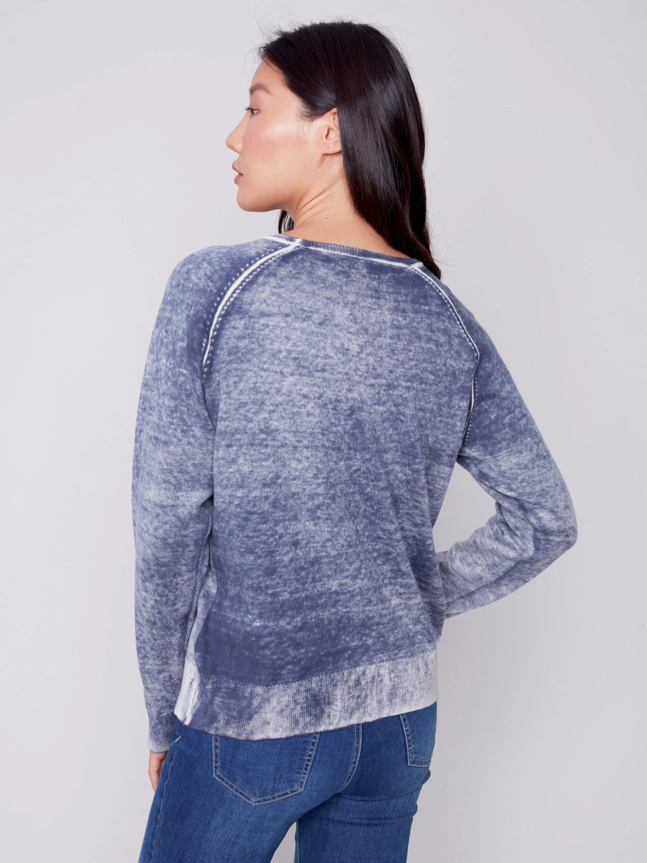 Washed-Out Color Effect Sweater - Denim